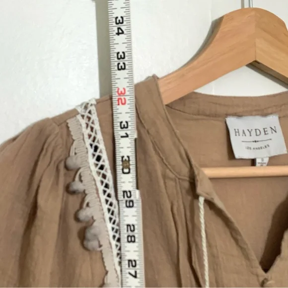 Hayden Tan Gauzy Boho Peasant Dress Size Small Babydoll Neutral Color - Picture 6 of 13